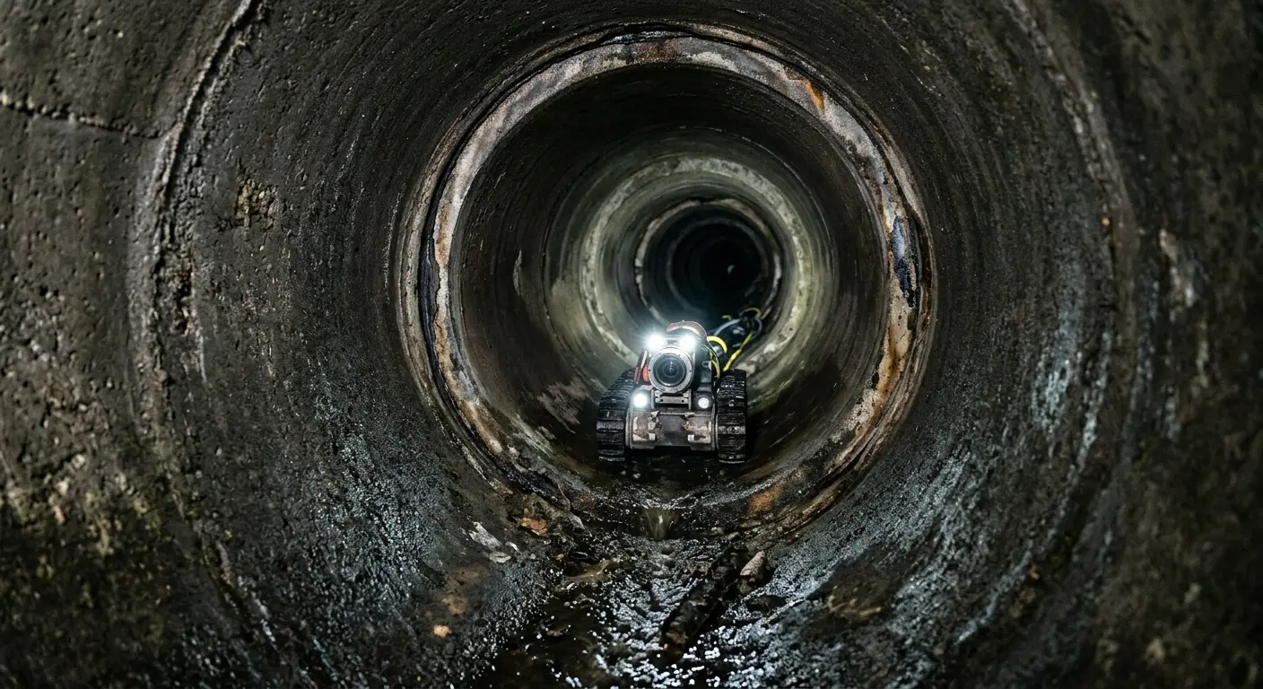 Robotic sewer camera inspecting pipe interior for Sewer Line Cleaning in Cerritos